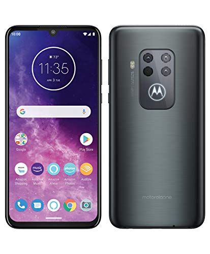 Motorola One Zoom con Alexa Hands-Free (Pantalla 6,4" FHD+, Sistema de 4 cámaras, 128 GB/4 GB, Android 9.0, Dual SIM) Color Gris Eléctrico + Auriculares + Funda