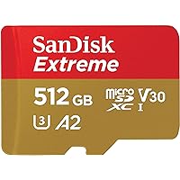 SanDisk 512GB Extreme microSDXC card +SD adapter, microSD card for smartphones, action cameras, drones, V30, up to 190 MB/s, 