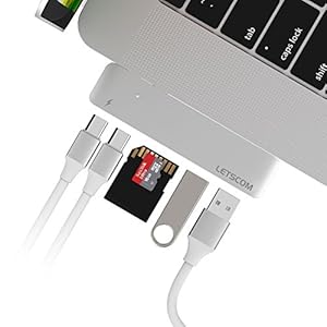 USB C ハブ Letscom Type-C Hub アルミニウム Thunderbolt 3X1 USB-CX1 USB 3.0X2 SD&Micro SDカードリーダーX1　2016/2017 MacBook Pro 13”/15”対応 シルバー