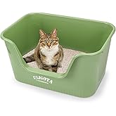 ULIGOTA 超大型猫用トイレ オープンタイプ 大きい猫 多猫 トイレ本体 簡単掃除 清潔 飛散防止 一体成形 幅64×奥45×高33cm【入り口までの高さ】14.4cm グリーン