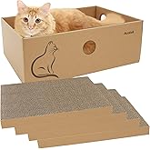 AUSCAT 猫爪とぎ 猫用段ボールつめとぎ 取り換え用爪研ぎ4枚入り 猫ベッド兼用 箱型 37×27×13CM