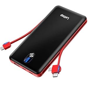 モバイルバッテリー 軽量 10000mAh 大容量 ケーブル内蔵 3台同時充電 急速充電 black