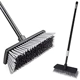 LandHope Hard Bristle Deck Broom Adjustable Long Handled Scrub Brush Heavy Duty Concrete Push Broom Outdoor Brush Garage Broo