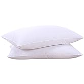 puredown® Goose Feathers and Down White Pillows with 100% Cotton Cover, Bed Sleeping Hotel Collection Pillows Set of 2, Stand