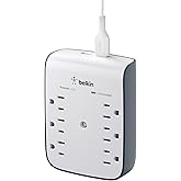 Belkin 6-Outlet Wall Surge Protector w/ 2 USB-A Ports, Wall-Mountable Surge Protector for Home, Office, Travel, Computer Desk