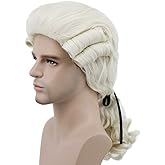 karlery Judge Colonial Wig Man Long Wave Beige Wig Washington Halloween Costume Cosplay Wig