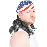 The Freebird Mullet Wig Skull Cap Red, White, Blue, Black Hair One Size Fits Most