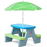 Step2 Sun & Shade Kids Picnic Table With Umbrella, Durable Indoor/Outdoor Toys, Seating for 4 Children, Toddlers 1.5 - 4 Year