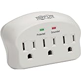 Tripp Lite 3 Outlet Portable Surge Protector Power Strip, Direct Plug In, $5,000 INSURANCE (SK3-0), Apple, Grey
