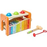 Hape Pound & Tap Bench with Slide Out Xylophone - Award Winning Durable Wooden Musical Pounding Toy for Toddlers,Yellow