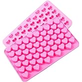 Silicone Mini Heart 55-Cavity Molds for Baking, Heart Shape Ice Cube Candy Chocolate Mold, Valentine Candy Molds, Pack of 2