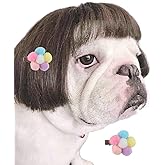 Funny Dog Wig for Small Medium Large Dogs with Free Head Flower, Trimmable Pet Costume Cat Cosplay Decoration for Halloween, 