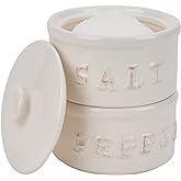 Vintage Ceramic Salt and Pepper Shaker Set Condiments Cellar Stacking Bowls With Lid