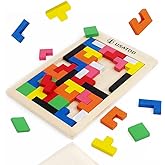 USATDD Wooden Puzzles Blocks Brain Teasers Toy Russian Tangram Colorful Jigsaw Game Montessori Intelligence STEM Preschool Ed