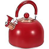 GGC 2.6QT Tea Kettle for Stove Tops, Whistling Tea Kettles for Boiling Water Coffee or Milk, Red Stainless Steel Tea Pots wit