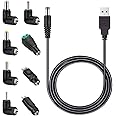 MEROM Universal 5V DC Power Cable, USB to DC 5.5x2.1mm Charging Cord Plug with 8 Connector Tips(5.5x2.5, 4.8x1.7, 4.0x1.7, 3.