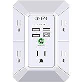 Wall Charger, Surge Protector, QINLIANF 5 Outlet Extender with 4 USB Charging Ports (4.8A Total) 3-Sided 1680J Power Strip Mu