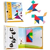 Coogam Travel Tangram Puzzle - Magnetic Pattern Block Book Road Trip Game Jigsaw Shapes Dissection STEM Games with Solution f