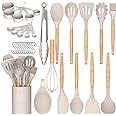 Umite Chef Kitchen Cooking Utensils Set, 33 pcs Non-Stick Silicone Cooking Kitchen Utensils Spatula Set with Holder, Wooden H