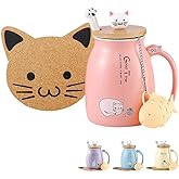 BigNoseDeer Kawaii Tea Cup with Infuser Cute Cat Mug Ceramic Coffee Mug Tea Mug Pink Cute Cool Preppy Stuff Gifts for Women C