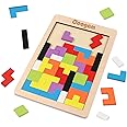 Coogam Wooden Blocks Puzzle Brain Teasers Toy Tangram Jigsaw Intelligence Colorful 3D Russian Blocks Game STEM Montessori Edu