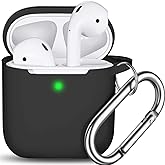 R-fun AirPods Case Cover, Soft Silicone Protective Cover with Keychain for Women Men Compatible with Apple AirPods 2nd 1st Ge