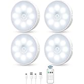 YLXS Motion Sensor Puck Light with Remote, Wireless Dimmable Under Cabinet Lights, Rechargeable Magnetic Closet Light, Stick 