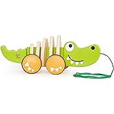 Hape Walk-A-Long Croc Toddler Wooden Pull Along Toy, L: 11.6, W: 4.3, H: 4.3 inch