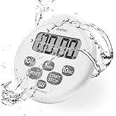 dretec Digital Timer Kitchen Timer Water Proof Shower Timer Shower Clock Bathroom Magnetic Backing, White, Officially Tested 