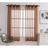 PI Sheer Curtains with Grommets,Flat Seam Sheer Window Treatment for Office/Dinning Room 2 Panels (W52 X L72, Brown)