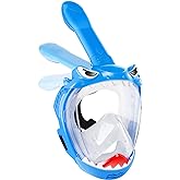 Zipoute Snorkel Full Face Snorkel Mask for Kids, Kids Snorkeling Set 180 Degree Panoramic View, Safe Anti-Leak Anti-Fog, Fold