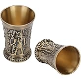 Jwthee Shot Glass,2Pcs Metal Vintage Shot Glass,Engraving Pattern Whiskey Cup Drinking Retro Wine Shot Glass,Metal Hand Embos