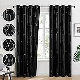 Deconovo Grommet Silver Printed Total Blackout Curtains, Black, 52W x 84L Inch