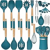 33 PCS Silicone Kitchen Utensils Set, Umite Chef Heat Resistant Cooking Utensils Set With Holder, Wooden Handle Kitchen Gadge