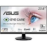 ASUS VA24DQ 23.8” Monitor, 1080P Full HD, 75Hz, IPS, Adaptive-Sync/FreeSync, Eye Care, HDMI DisplayPort VGA, Frameless, VESA 