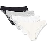 Amazon Essentials Women's Cotton and Lace Cheeky Brazilian Underwear, Pack of 4