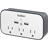 Belkin Wall Surge Protector - 3 Outlet w/ 2 USB Ports Mount with Premium Protection Against Surges Safe Charge for Mobile Dev