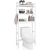 SMIBUY Bathroom Storage Shelf, Bamboo Over-The-Toilet Organizer Rack, Freestanding Toilet Space Saver with 3-Tier Adjustable 