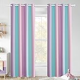 NICETOWN Ombre Rainbow Blackout Curtains for Kid Girls Bedroom Living Room Darking Stripe Grommet Gradient Grommet Window Cur