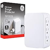 GE Pro 6-Outlet Extender, Surge Protector, Side Access, Wall Tap Adapter, 3-Prong, 1200 Joules, Warranty, UL Listed, White, 1