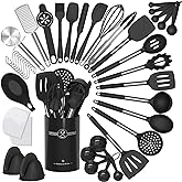 Silicone Kitchen Cooking Utensils Set-Umite Chef 43 pcs Heat Resistant Kitchen Utensils, Black Kitchen Gadgets Tools Set with