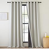 NICETOWN Faux Linen 100% Blackout Bedroom Curtains, Grommet Thick Linen 2 Layers Thermal Drapes Sound Reducing Room Darkening