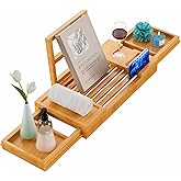 Yirilan Bamboo Bathtub Tray, Expandable Bathroom Tray, Waterproof Tray Caddy, Perfect Bath Caddy for Home Spa, Gift for Loved