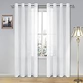 DWCN White Sheer Curtains Linen Look Semi Transparent Voile Grommet White Curtains for Living Dining Room Drapes 52 x 84 Inch