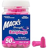 Mack's Dreamgirl Soft Foam Earplugs, 50 Pair, Pink - 30dB NRR, 33dB SNR - Small Ear Plugs for Sleeping, Snoring, Studying, Lo