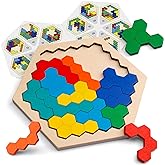 Coogam Wooden Hexagon Puzzle for Kid Adults - Shape Pattern Block Tangram Brain Teaser Toy Geometry Logic IQ Game STEM Montes