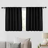 RYB HOME Short Black Curtains for Bedroom, Blackout Thermal Insulated Curtain Tiers Small Window Treatment Privacy Shades for