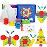 GEMEM 155 Pcs Wooden Pattern Blocks Set Geometric Shape Puzzle kindergarten Classic Educational Montessori Tangram Toys for K