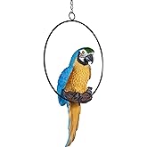 Design Toscano Polly in Paradise Parrot Hanging Bird Ring Perch Indoor/Outdoor Statue, 14 Inches High Handcast Polyresin, Blu