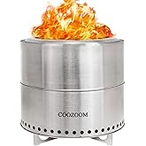 COOZOOM 19 Inch Large Smokeless Fire Pit with Stand Portable Stainless Steel Bonfire Pit Outdoor Wood Burning Firepit for Out